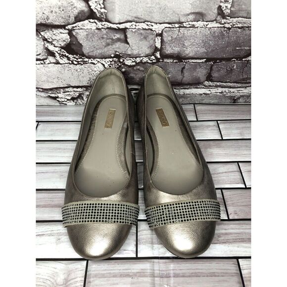 Ecco Silver Pewter Leather Rhinestone Ballet Flats Shoes Women’s Sz 40EU/9M US - Picture 2 of 16